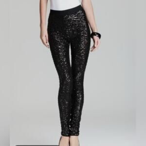 BCBG Max Azria Black Sequin Leggings Party Glam Evening Pants